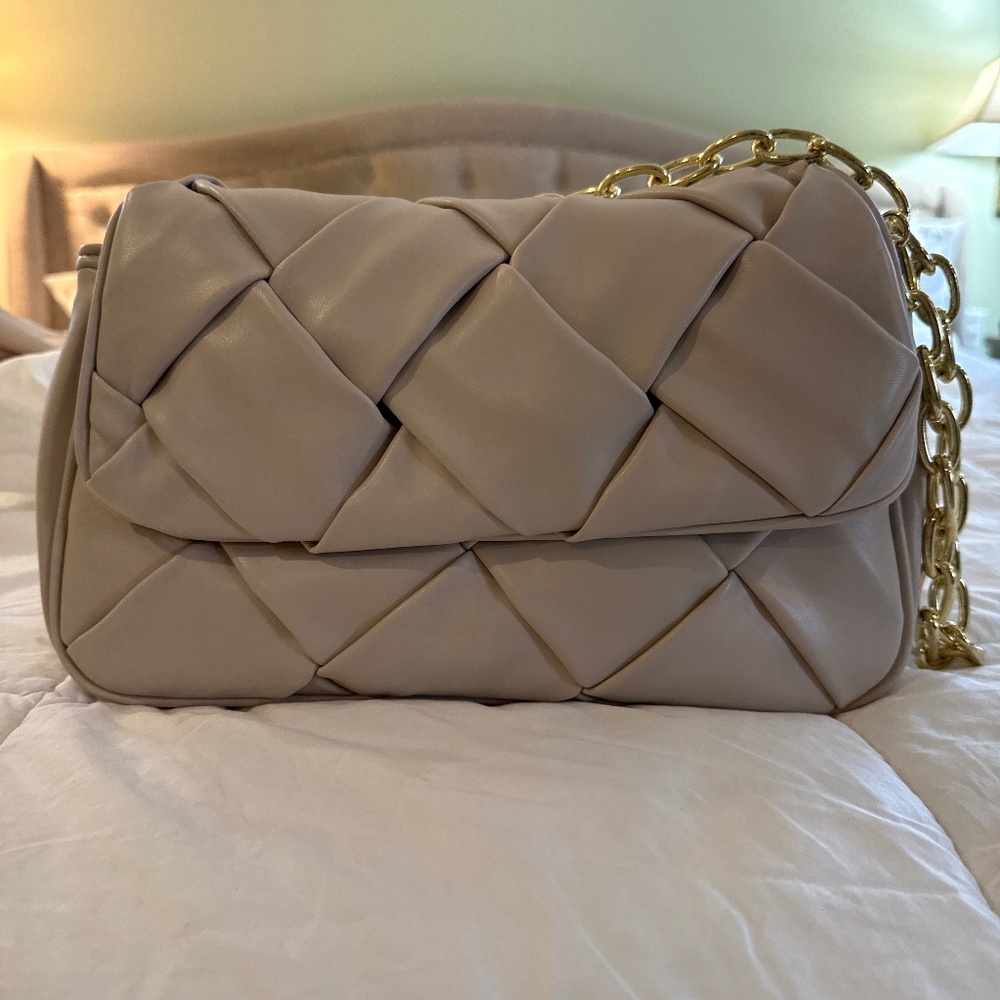 Jules Kae Woven Vegan Leather Bag, Gold Chain